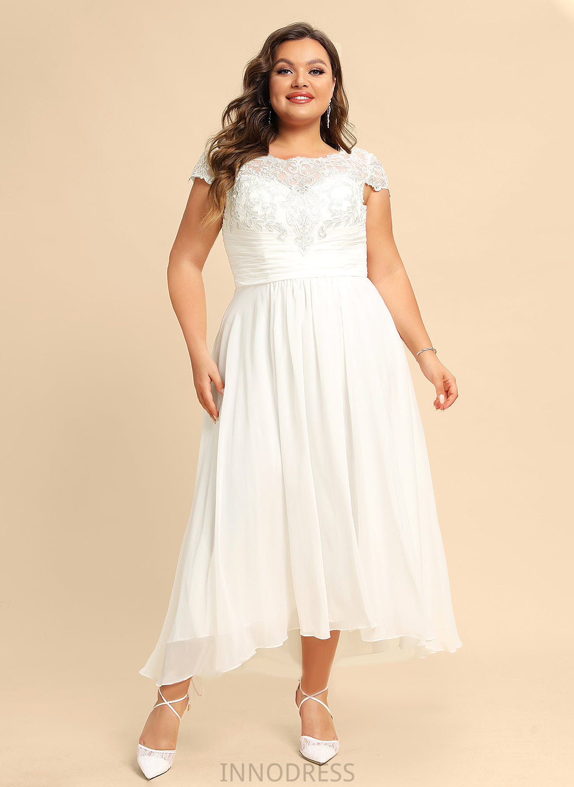 Chiffon Dress Wedding Dresses Asymmetrical Scoop Wedding A-Line Persis Lace