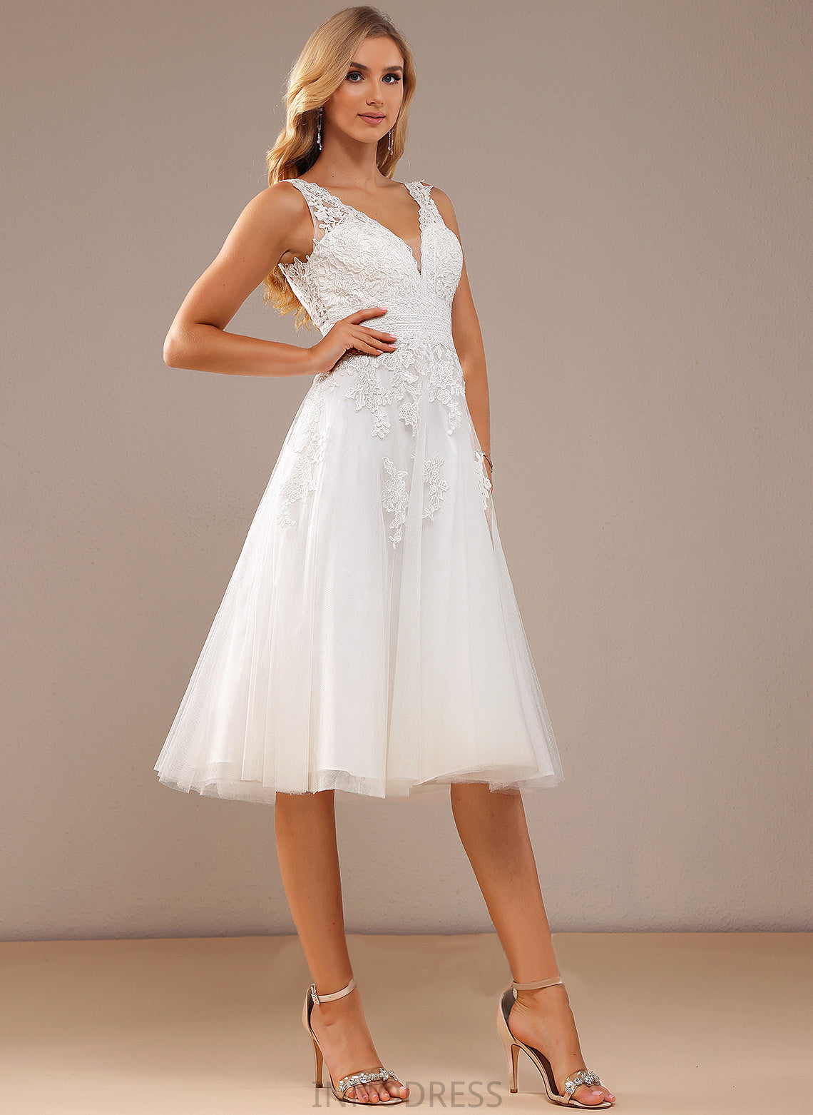 Wedding Dresses Dress Knee-Length Wedding Lace V-neck Tulle A-Line Janey With Lace