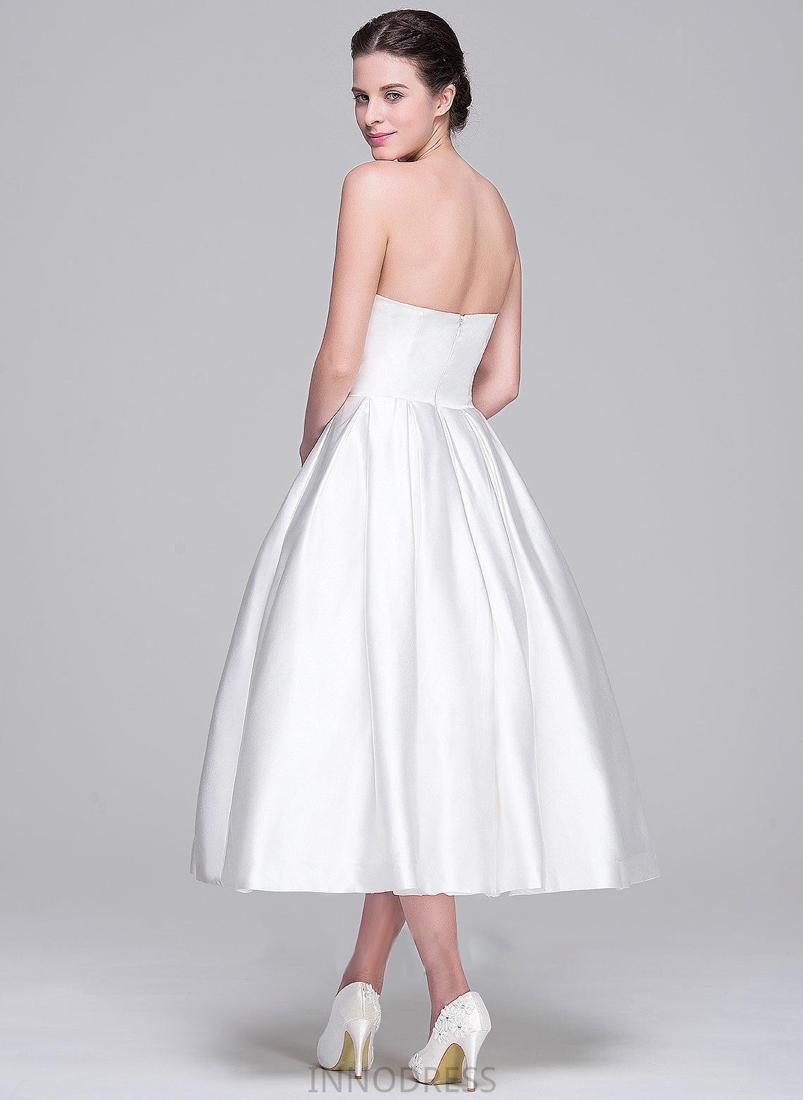 Dress Wedding Pockets With Ball-Gown/Princess Satin Anabel Tea-Length Sweetheart Wedding Dresses