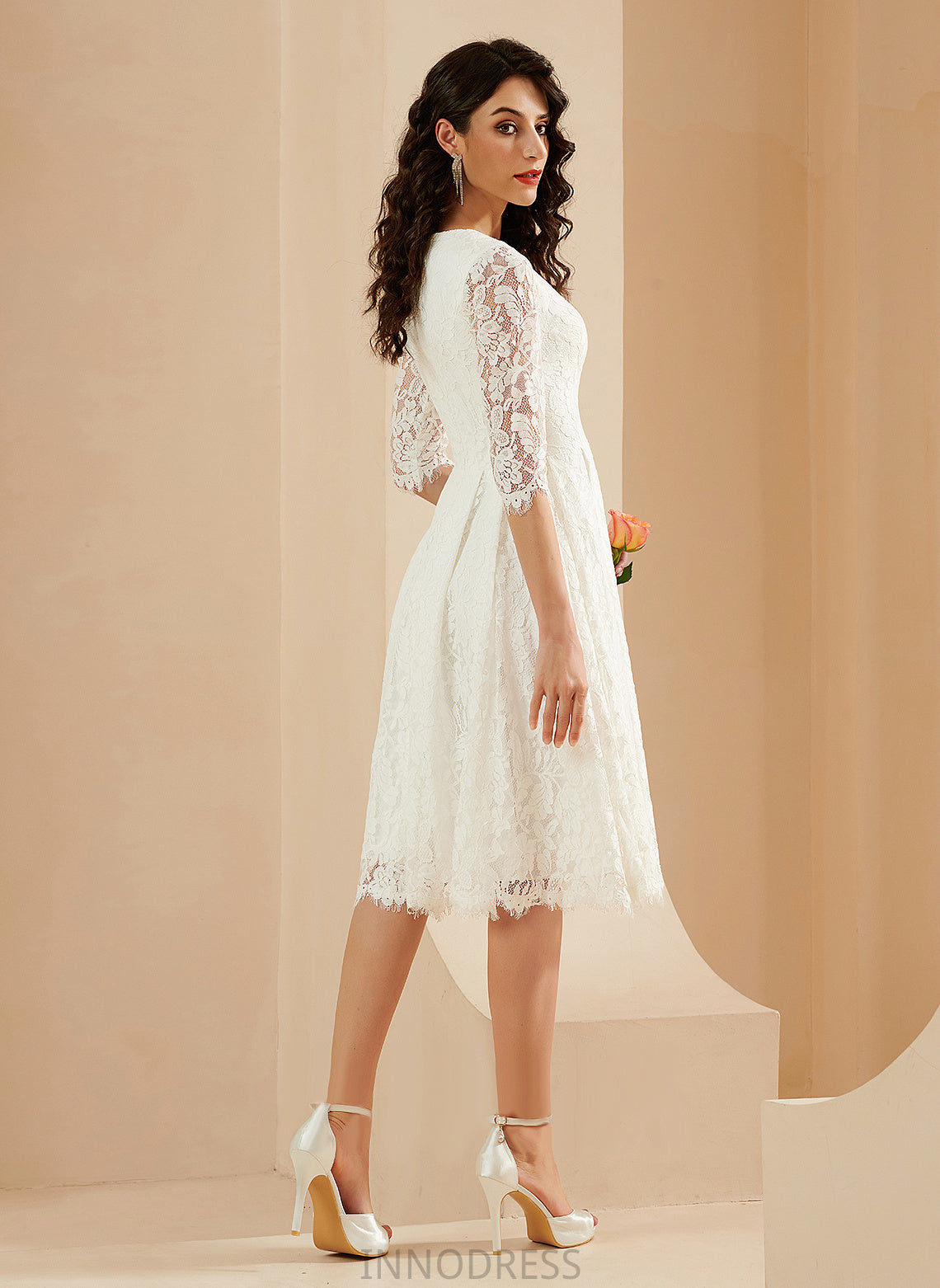 Lace Wedding Dresses Scoop Knee-Length Nathaly Dress A-Line Wedding