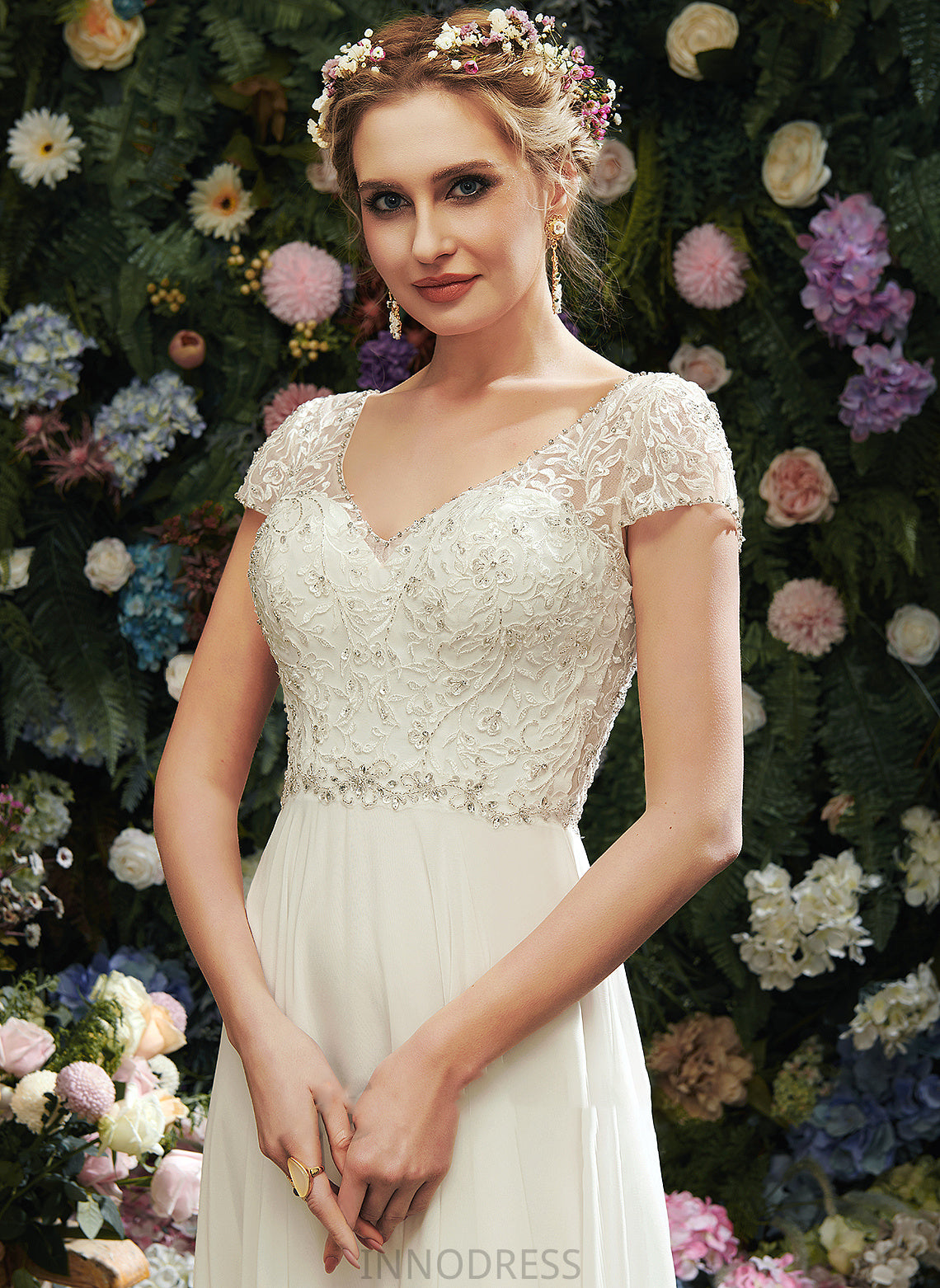 With Lace Amira V-neck Beading Floor-Length Sequins Wedding Dresses A-Line Wedding Dress