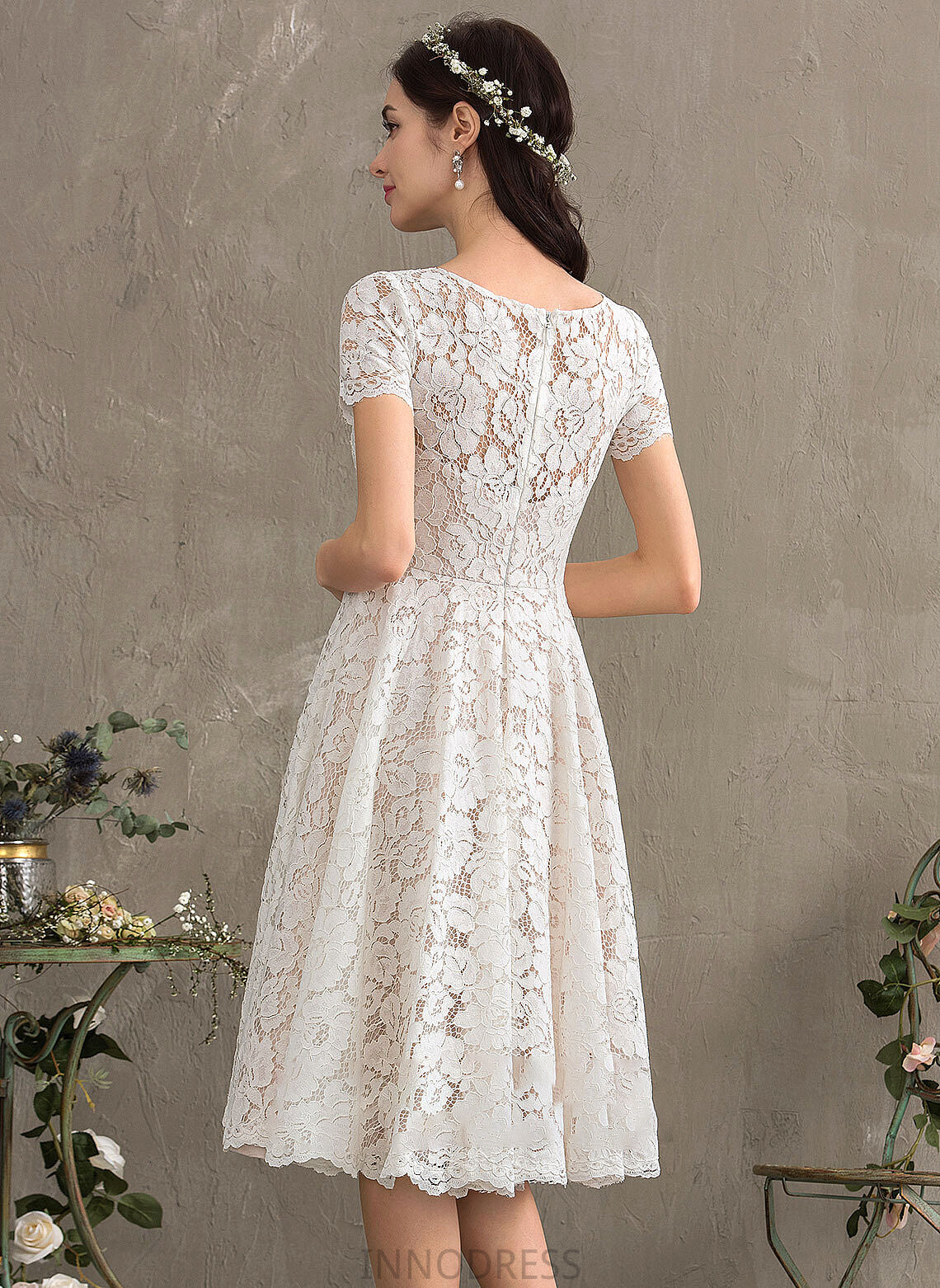 Aryana Knee-Length Wedding Dresses Neck Wedding Dress Lace A-Line Scoop