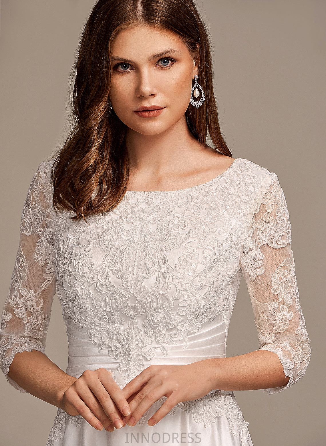 Pockets Neck With Wedding Dress Tea-Length Scoop Wedding Dresses Livia A-Line