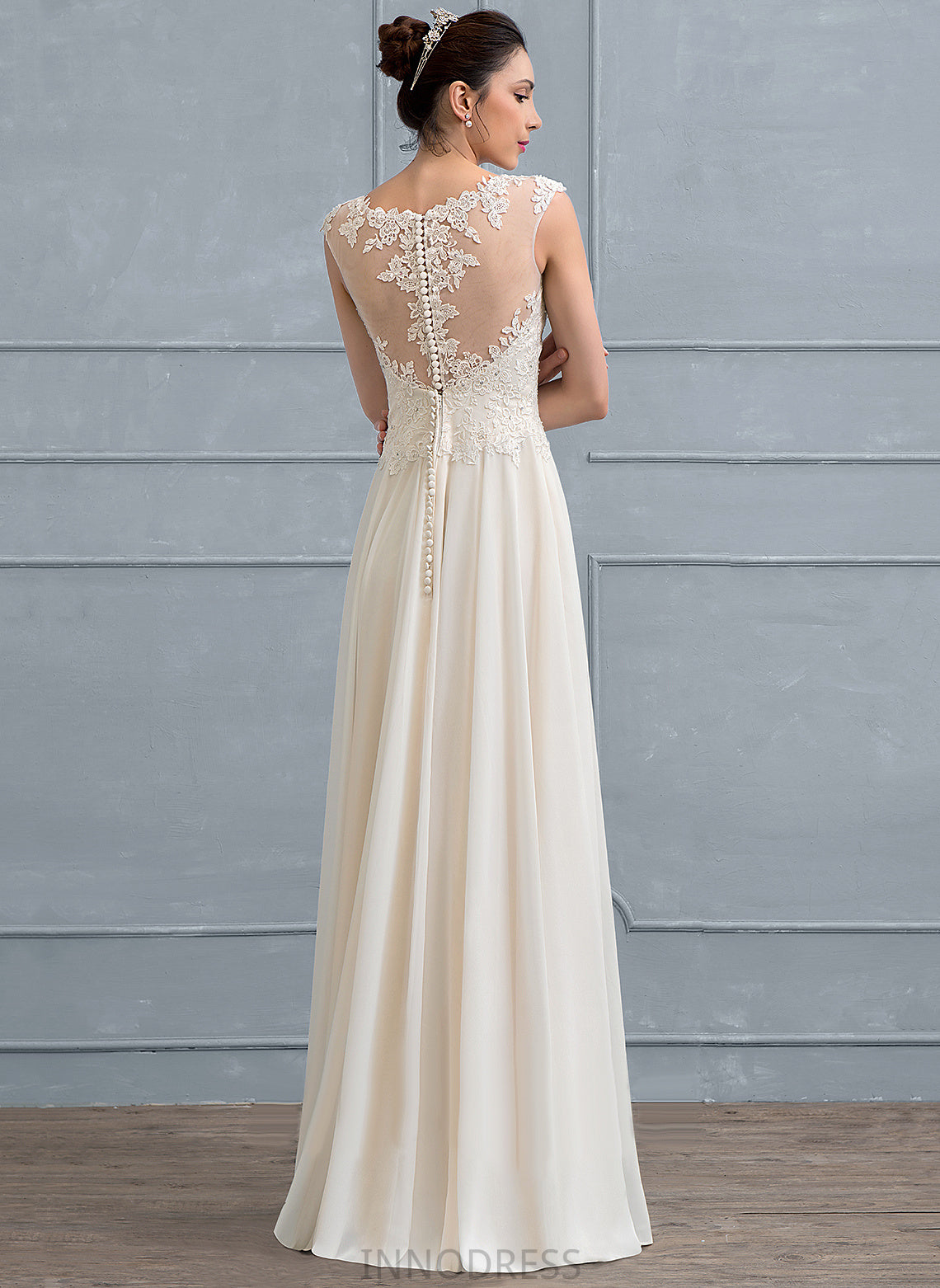 Dress Chiffon Sequins Wedding Dresses Lace A-Line Alma Beading Scoop Wedding With Floor-Length