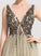 Beading Christina Prom Dresses Front V-neck Tulle Sequins A-Line Split With Floor-Length