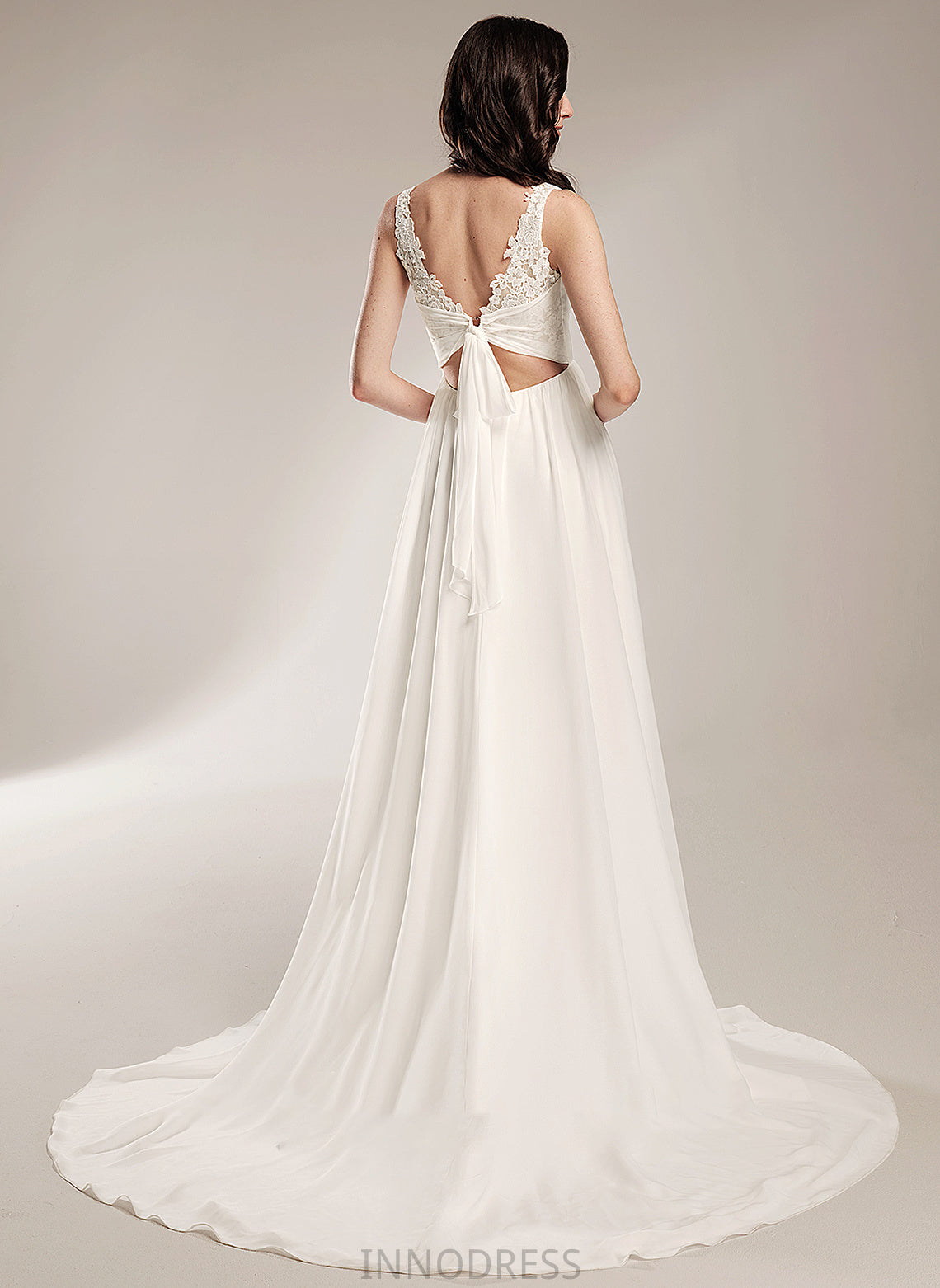 A-Line With Train Wedding Court Dress V-neck Wedding Dresses Emery Lace
