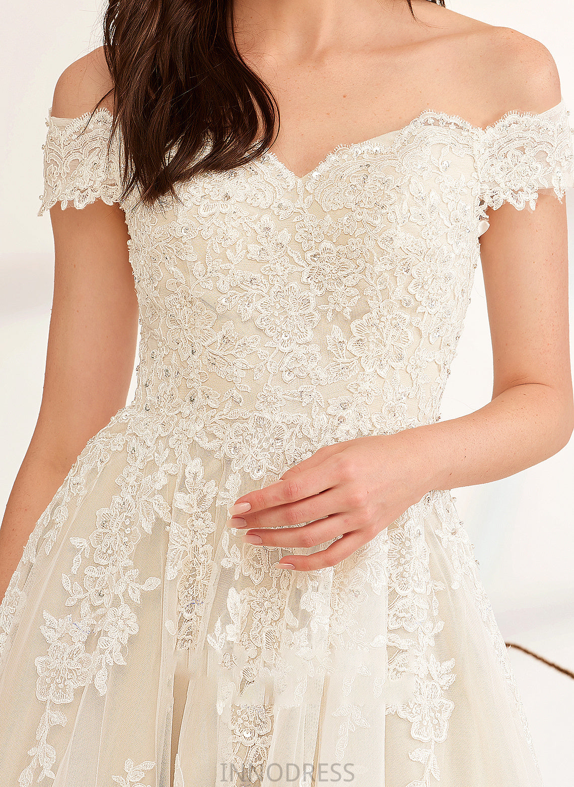 Ball-Gown/Princess Margaret Dress Wedding Dresses Beading Floor-Length With Wedding Off-the-Shoulder Sequins