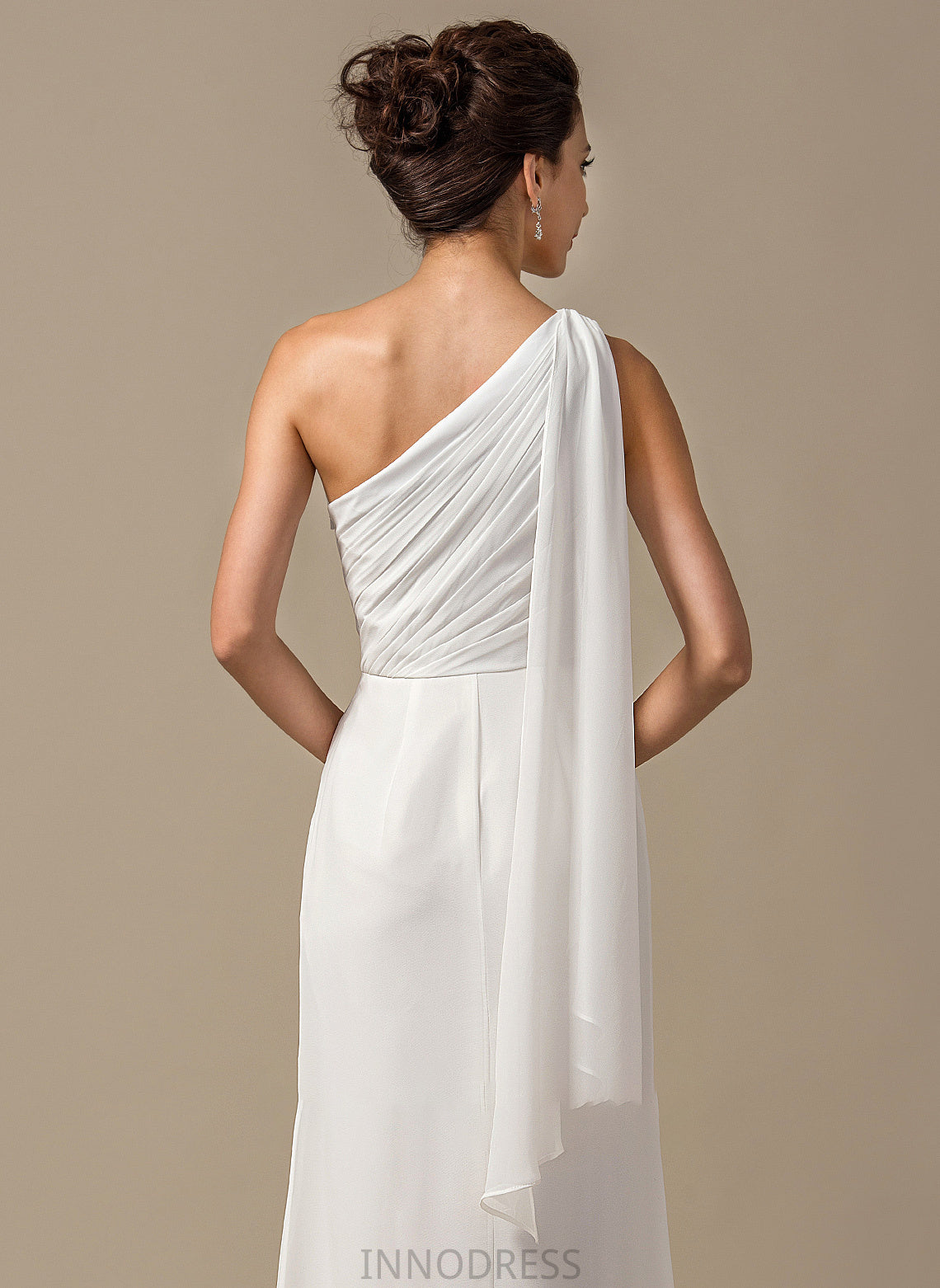 Fabric Ruffle Floor-Length One-Shoulder Embellishment Neckline Sheath/Column Length Silhouette Yadira A-Line/Princess Sleeveless