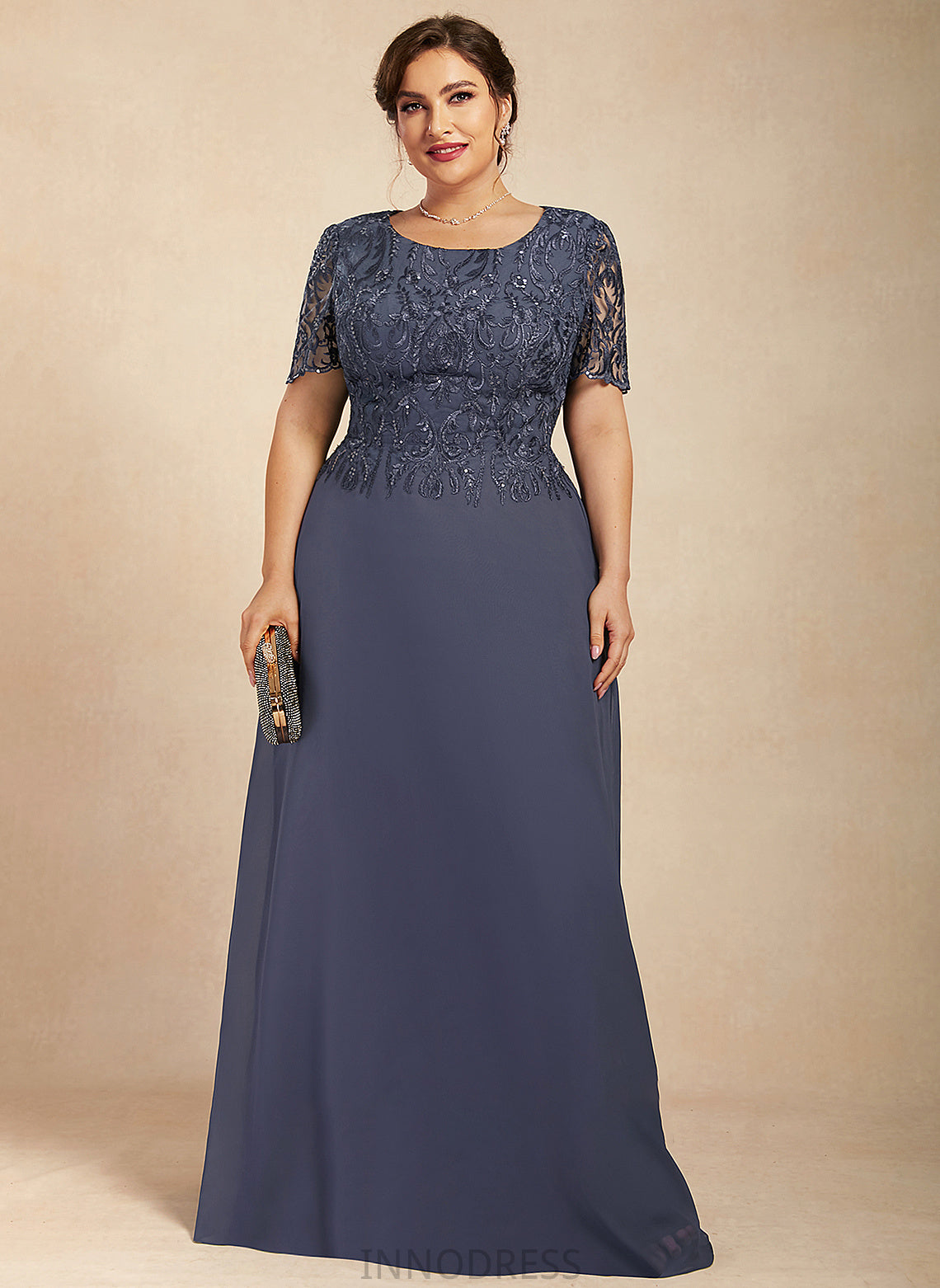 Mother of the Bride Dresses the Lace of Mother Dress Floor-Length A-Line Chiffon Lilian Bride Neck Scoop