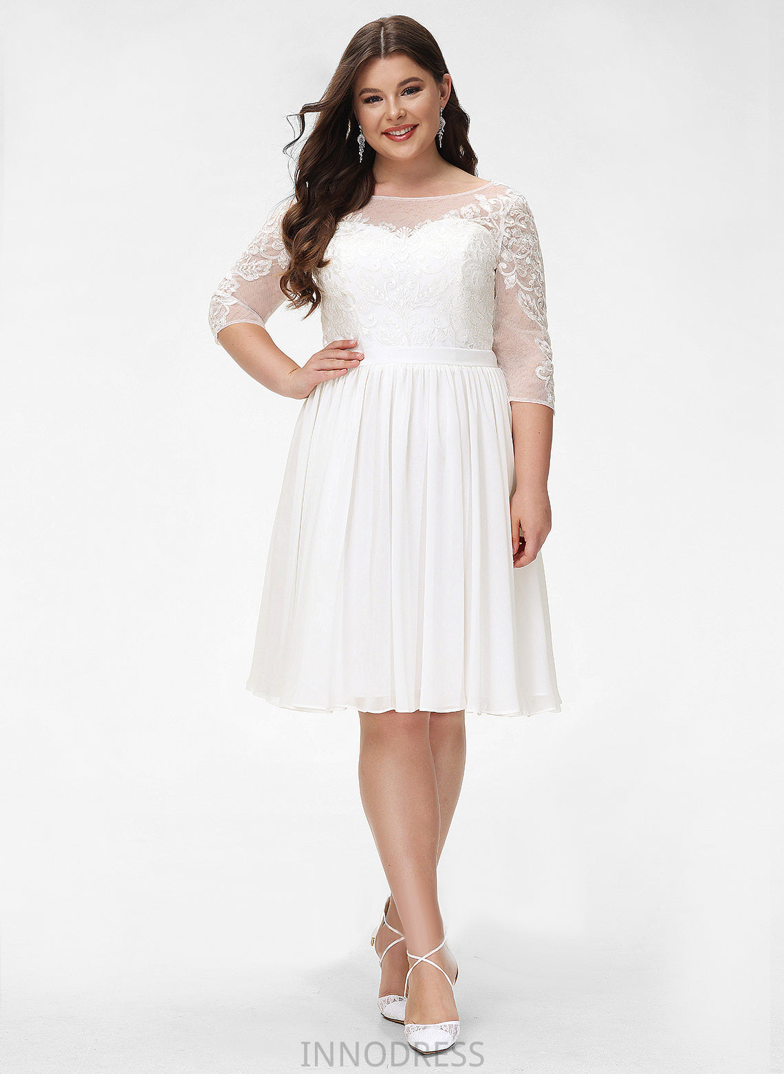 Sequins Scoop Knee-Length Wedding Dresses Chiffon Amiya With Dress Wedding Lace A-Line