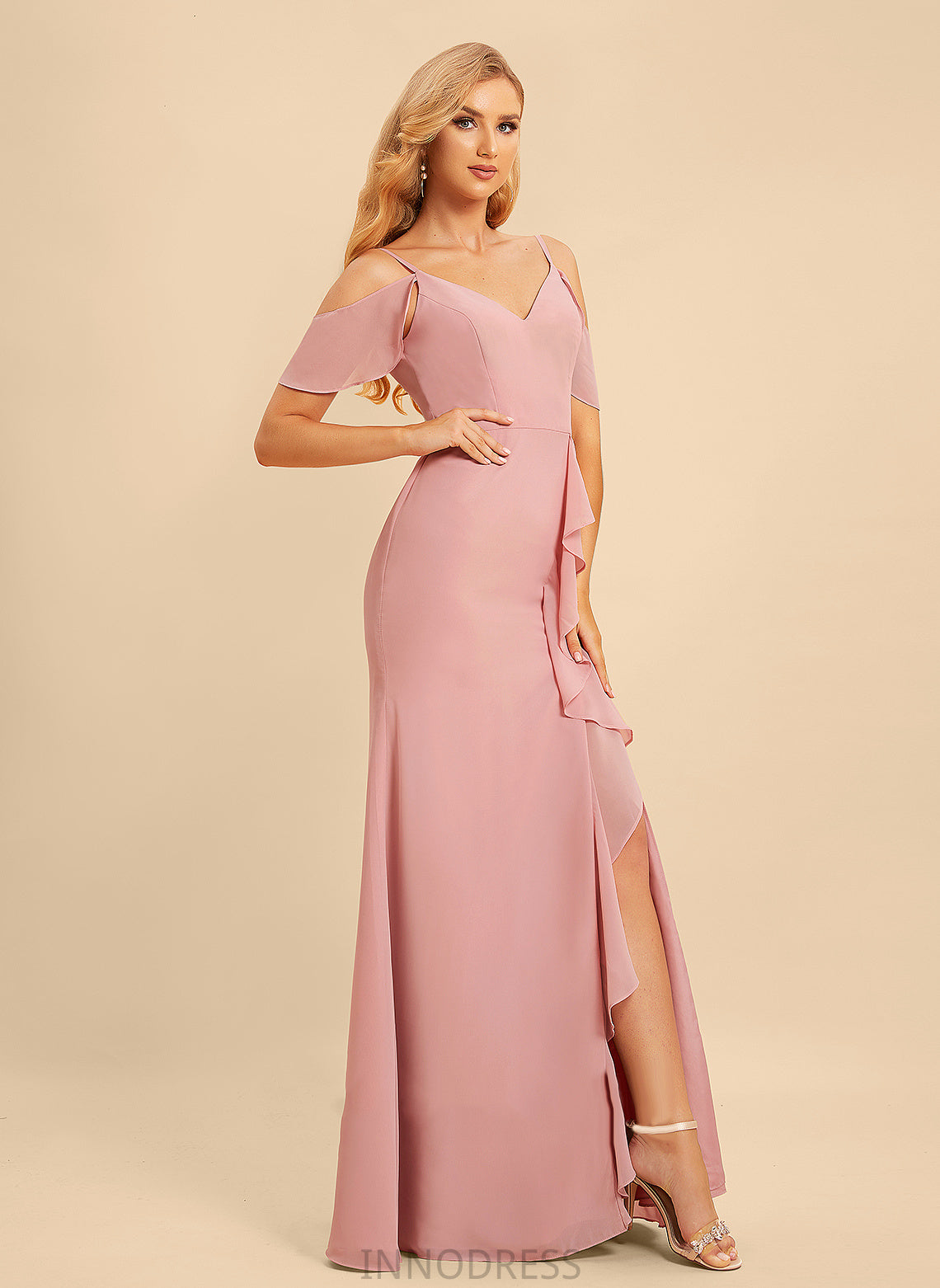 Neckline A-Line Floor-Length Length V-neck Fabric Embellishment Silhouette Ruffle SplitFront Kaley Tulle Bridesmaid Dresses