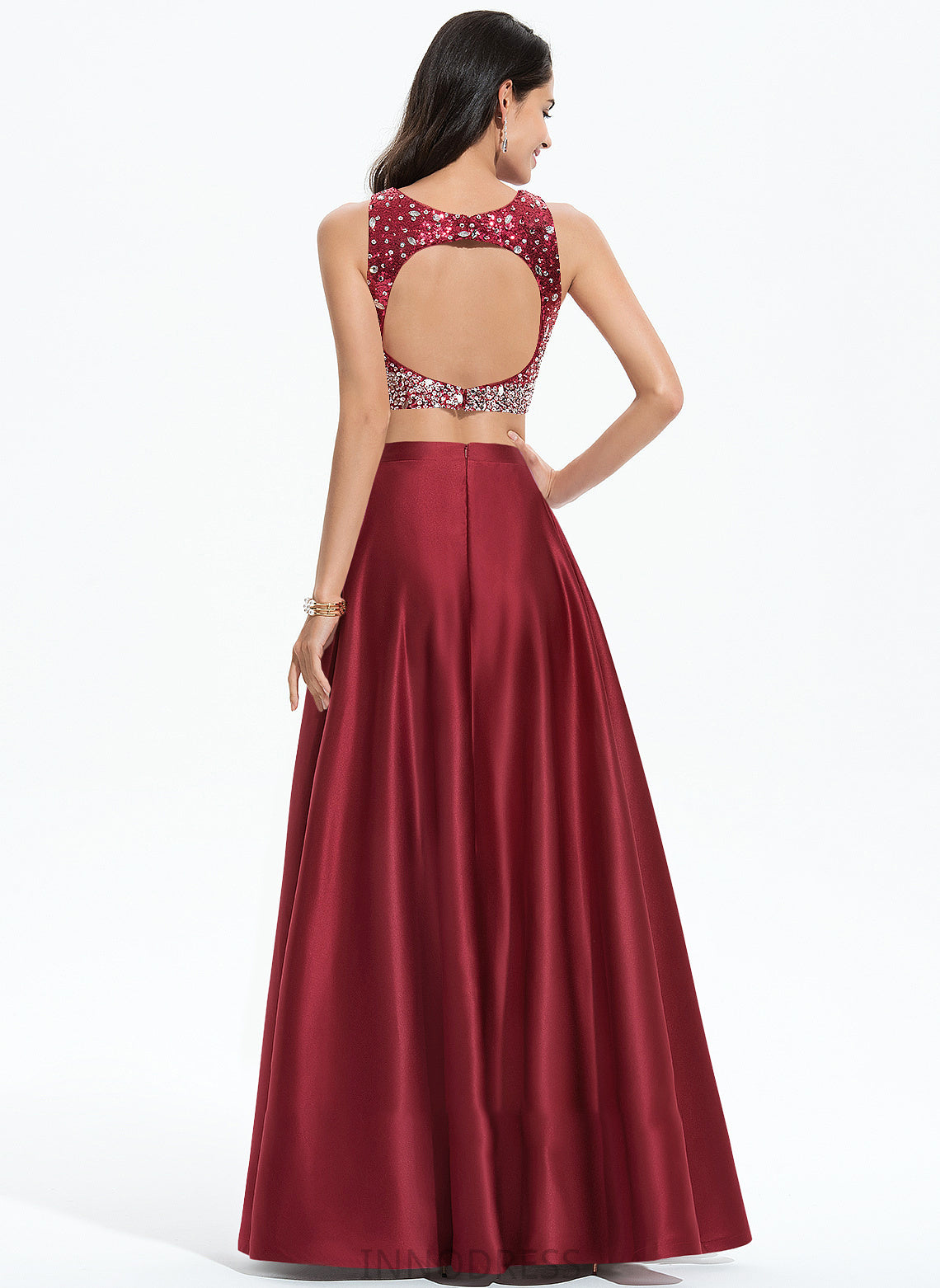 Floor-Length Prom Dresses Scoop Beading Adalyn Neck Satin With A-Line Sequins