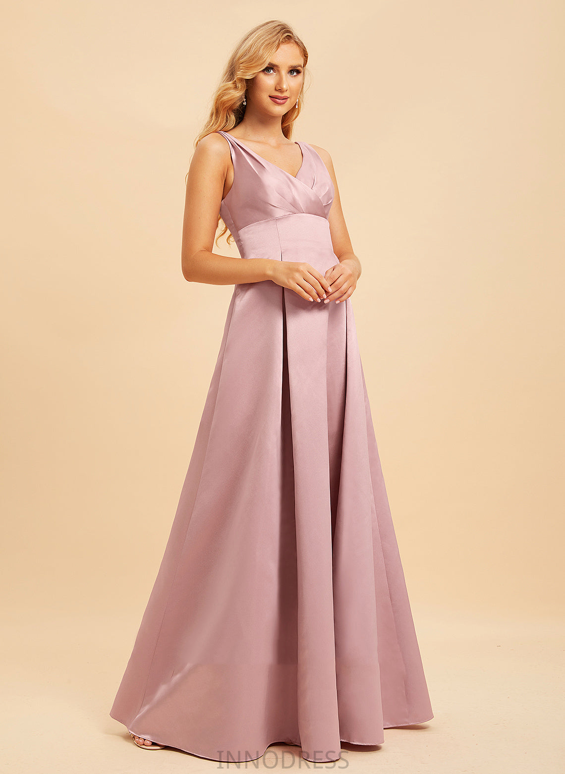 Length Fabric A-Line Floor-Length Satin Neckline V-neck Silhouette Straps Ann One Shoulder A-Line/Princess Bridesmaid Dresses
