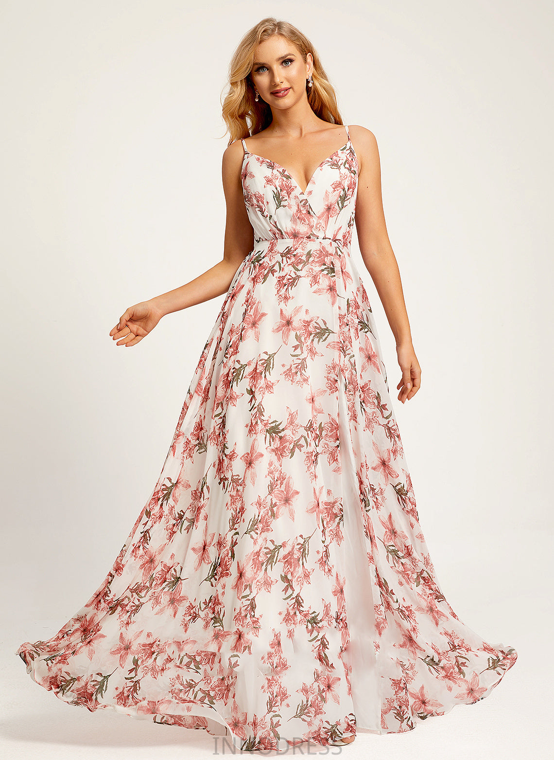 Fabric Floor-Length Neckline Silhouette A-Line V-neck Length Embellishment SplitFront Maisie A-Line/Princess Natural Waist Bridesmaid Dresses