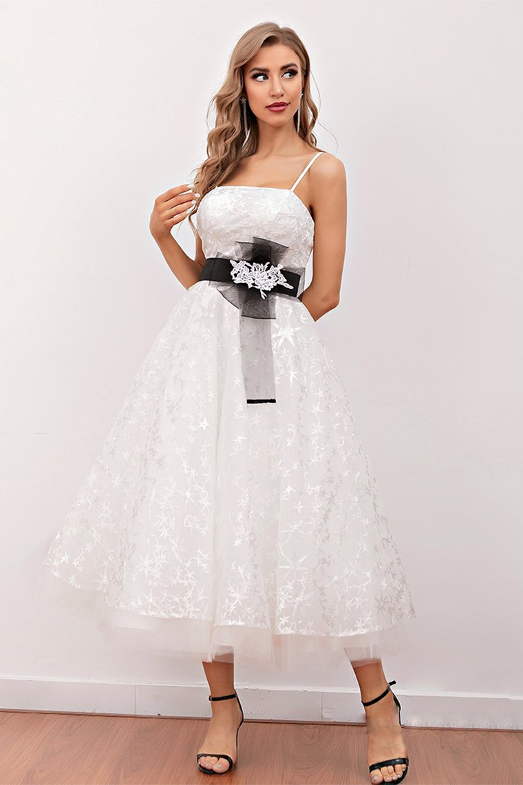 White Midi Prom Lace Jean Homecoming Dresses Dress