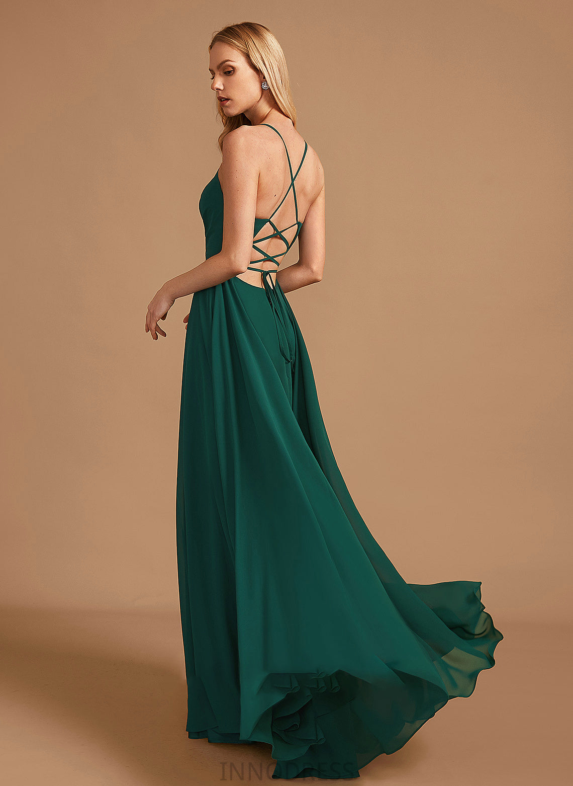 Neckline Embellishment Silhouette Floor-Length Length V-neck Beading A-Line Fabric Arielle One Shoulder Natural Waist