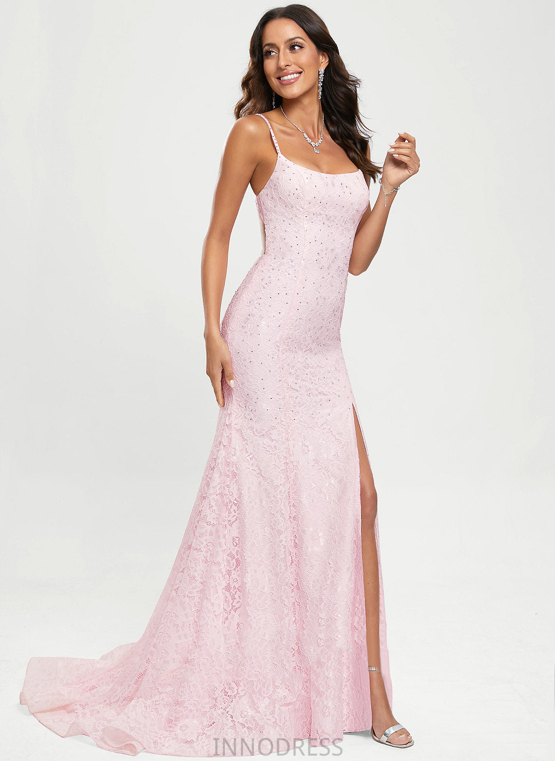 Sequins With Scoop Prom Dresses Train Lace Heidy Trumpet/Mermaid Sweep