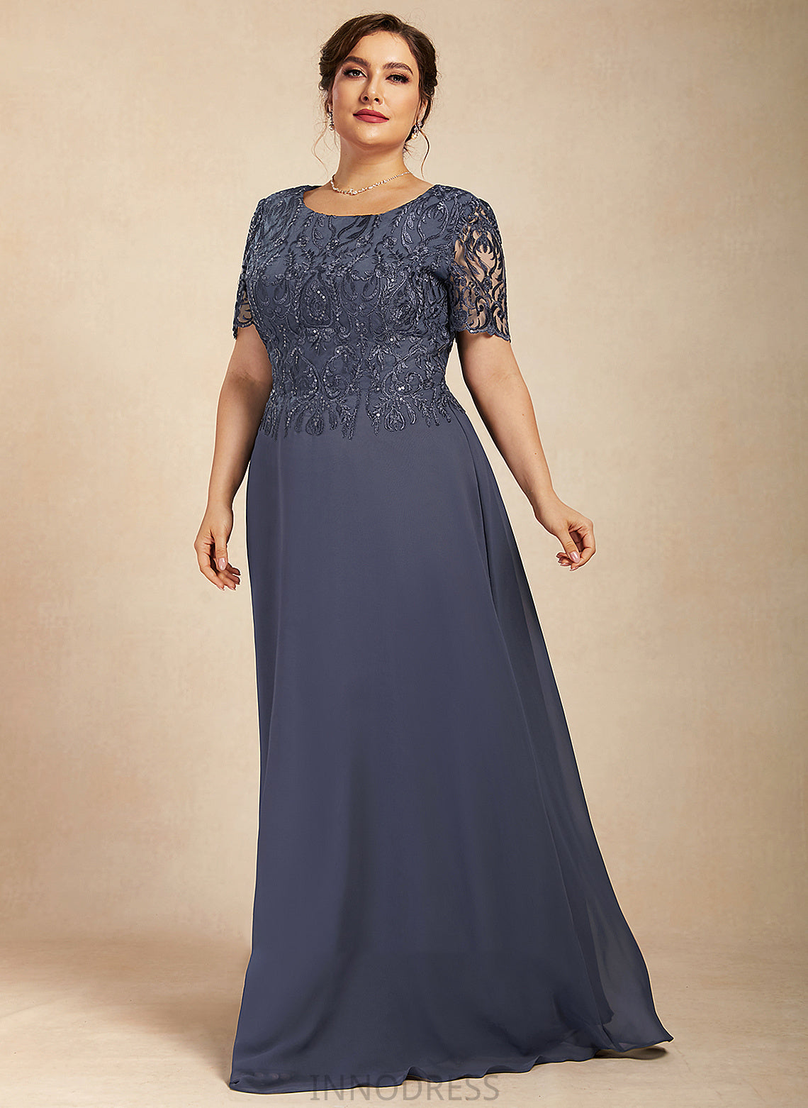 Mother of the Bride Dresses the Lace of Mother Dress Floor-Length A-Line Chiffon Lilian Bride Neck Scoop