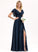 Split Cascading Chiffon Maci Ruffles A-Line Prom Dresses With Bow(s) Front V-neck Floor-Length