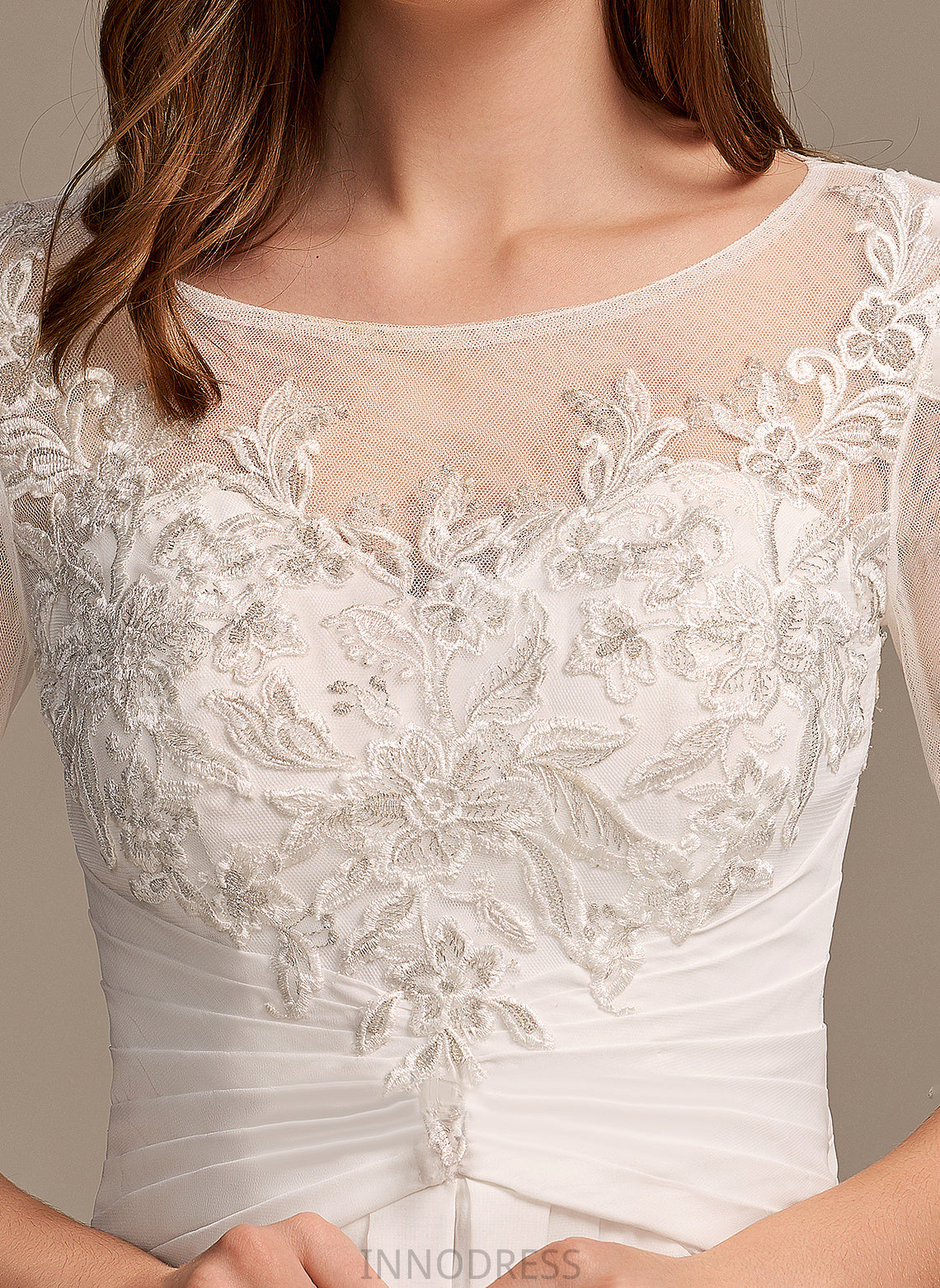 Asymmetrical Wedding Dresses Wedding With Chiffon Micaela Lace Illusion Dress A-Line