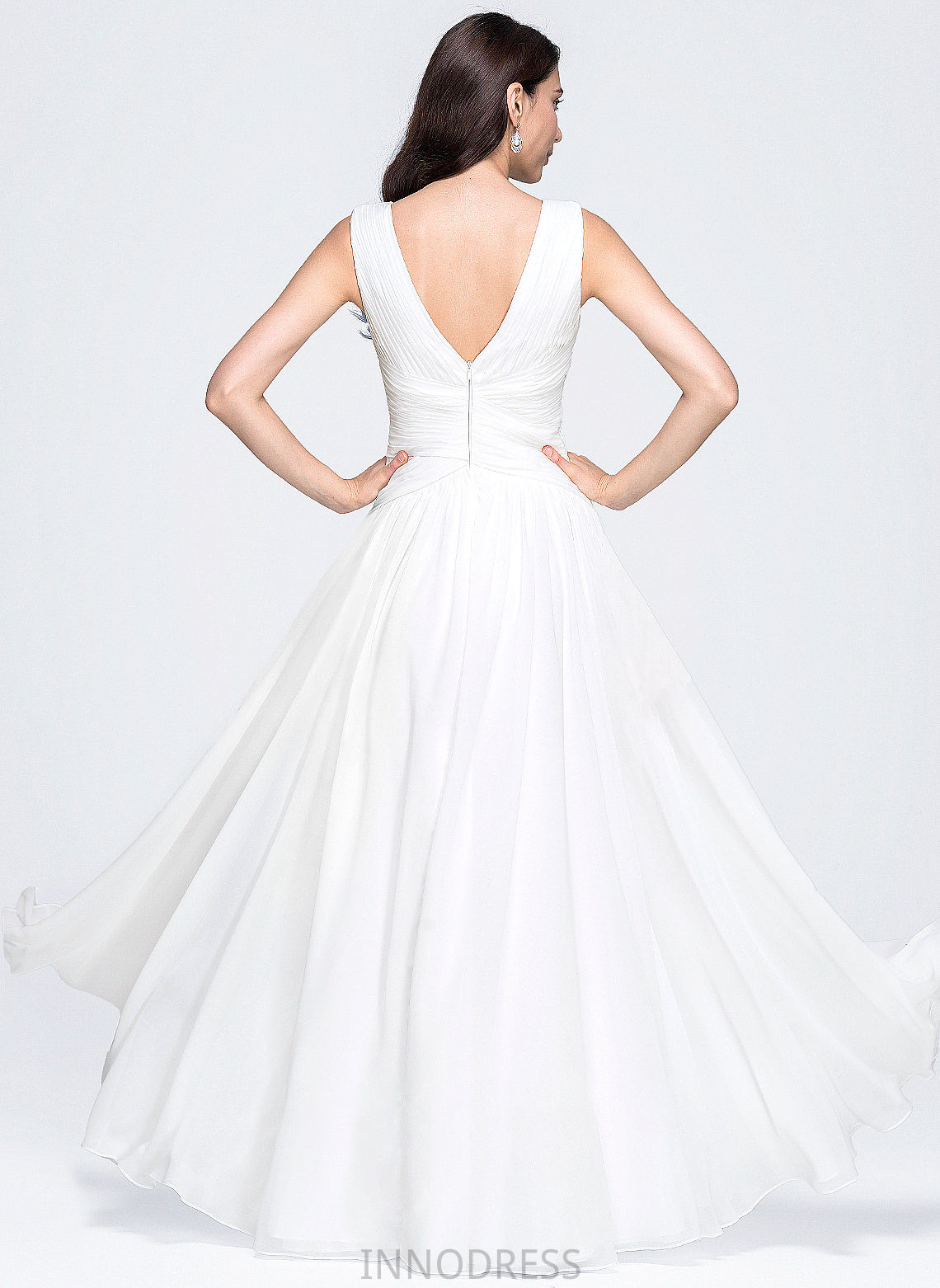 Dress Chiffon V-neck Wedding Wedding Dresses Ruffle A-Line With Floor-Length Ashanti