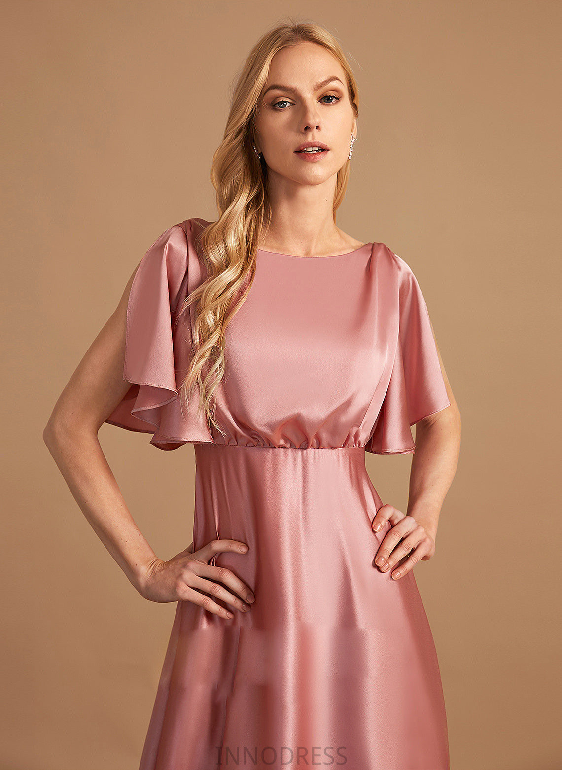 Fabric A-Line Length Satin Asymmetrical Neckline Silhouette HighNeck Straps Giselle Velvet Sleeveless