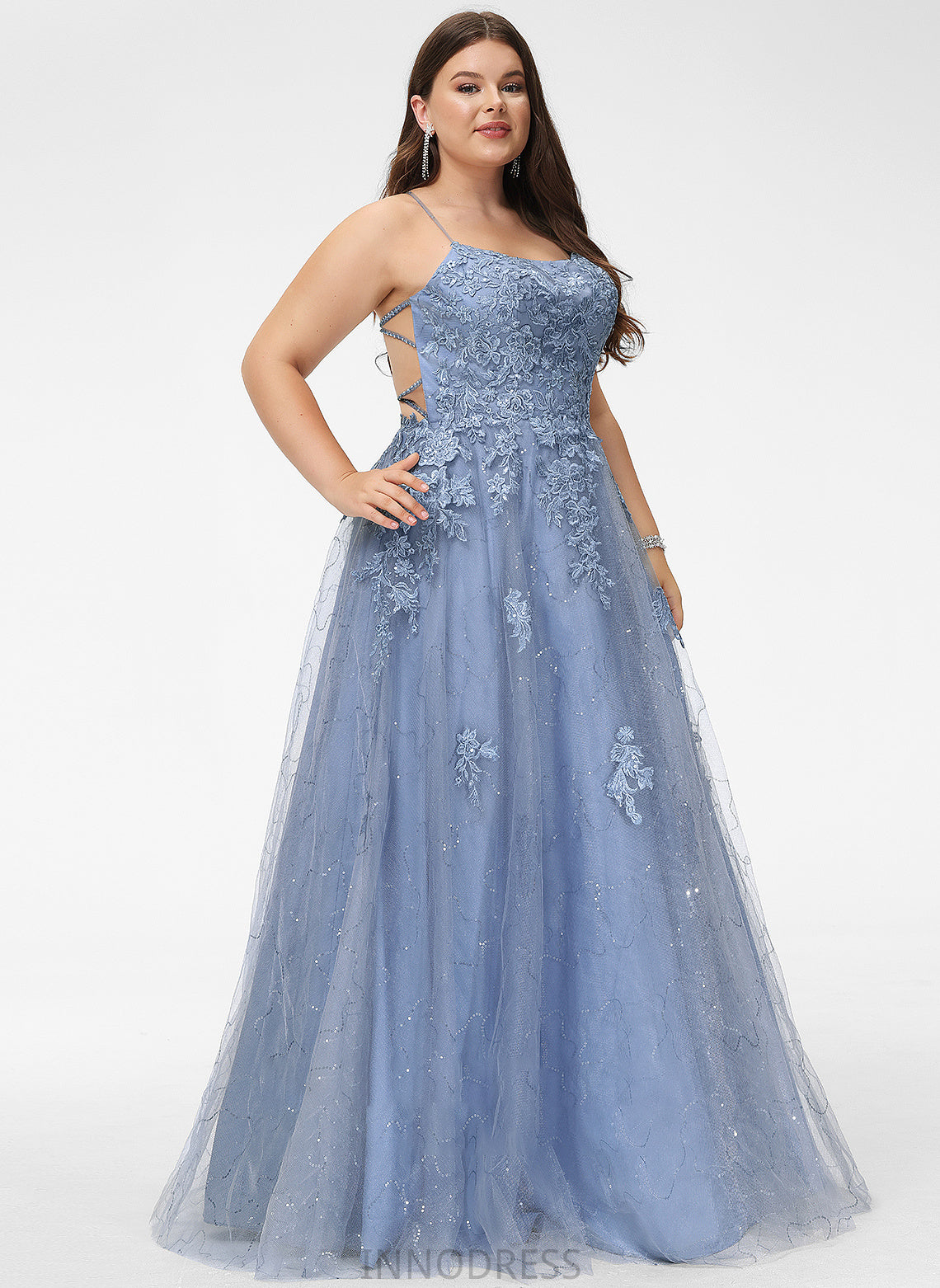 Sequins Aliana Split Tulle Front Square Ball-Gown/Princess Prom Dresses Floor-Length With Neckline