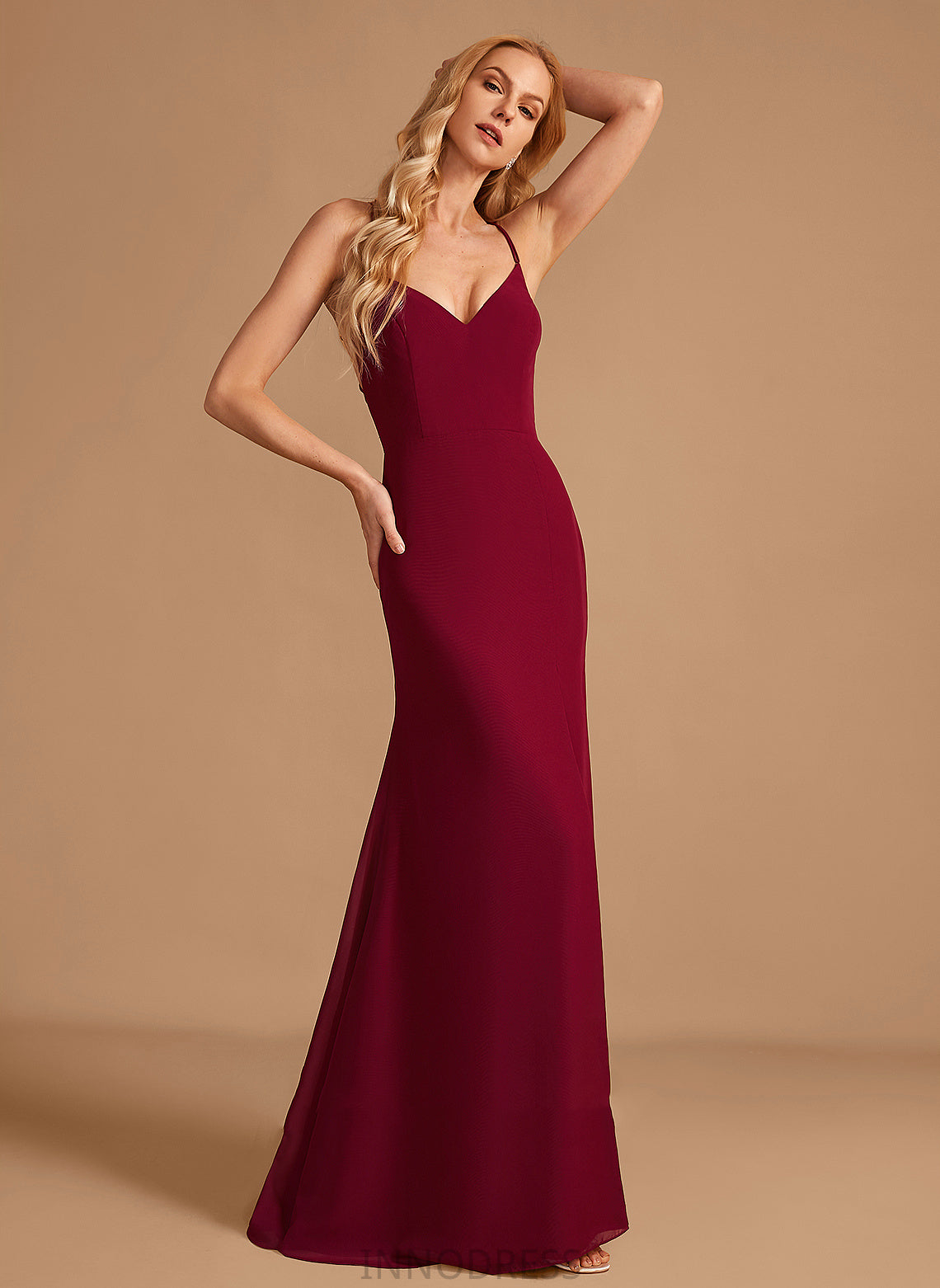 Length SplitFront V-neck Silhouette Embellishment Fabric Trumpet/Mermaid Floor-Length Neckline Simone Scoop Sleeveless Bridesmaid Dresses