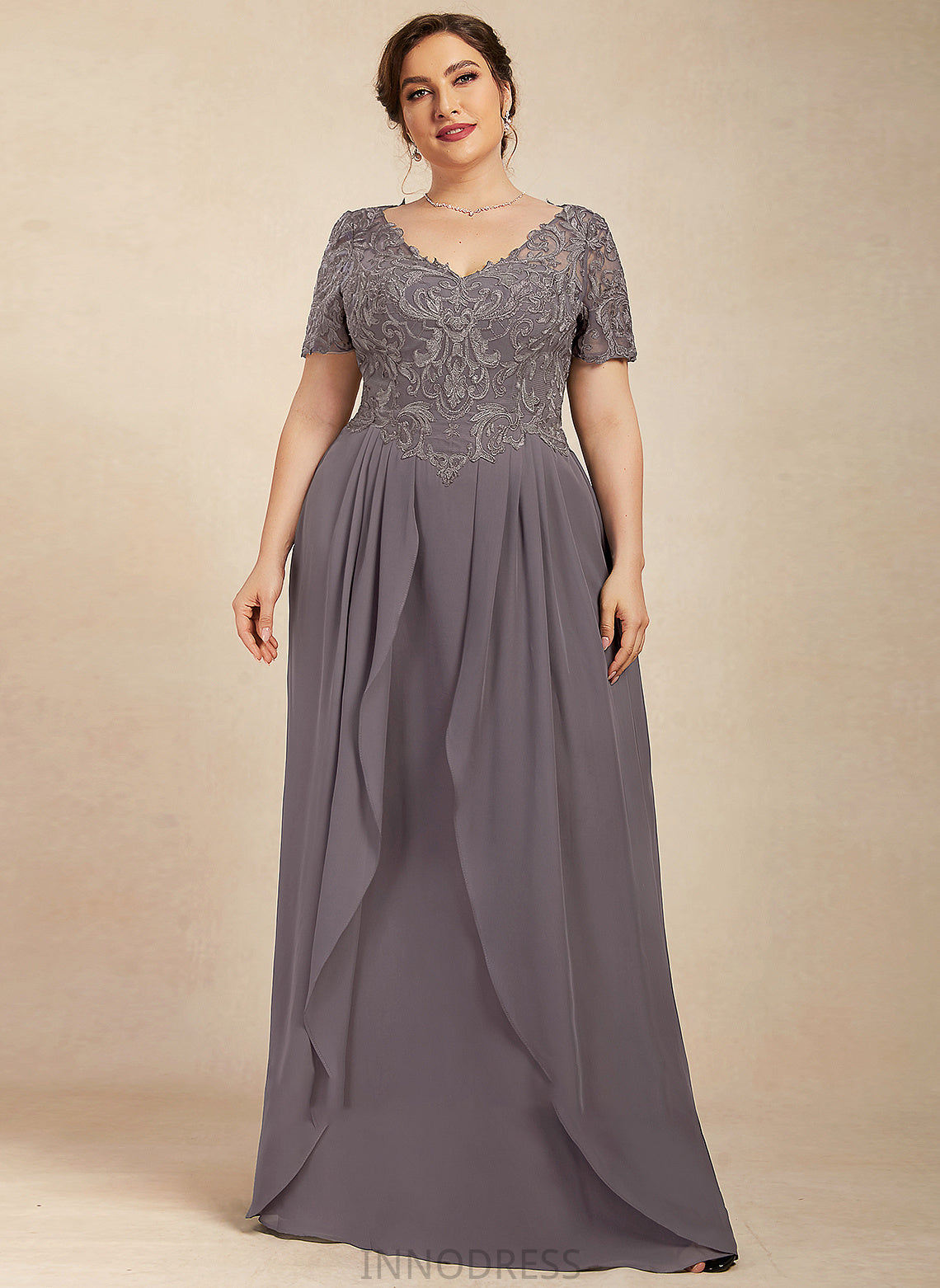 Mother of the Bride Dresses Chiffon A-Line of Dress Mother the Bride Alissa Lace Floor-Length V-neck