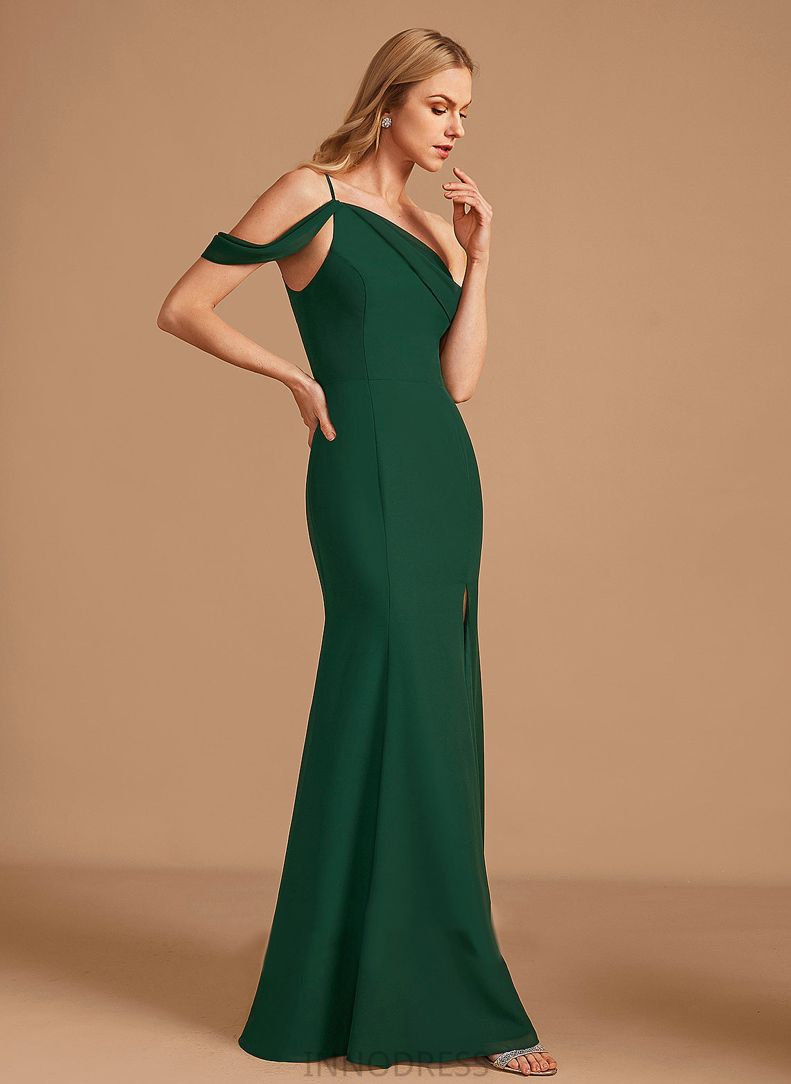 Silhouette Embellishment Neckline Trumpet/Mermaid Length One-Shoulder Floor-Length Fabric SplitFront Deborah Scoop A-Line/Princess Bridesmaid Dresses