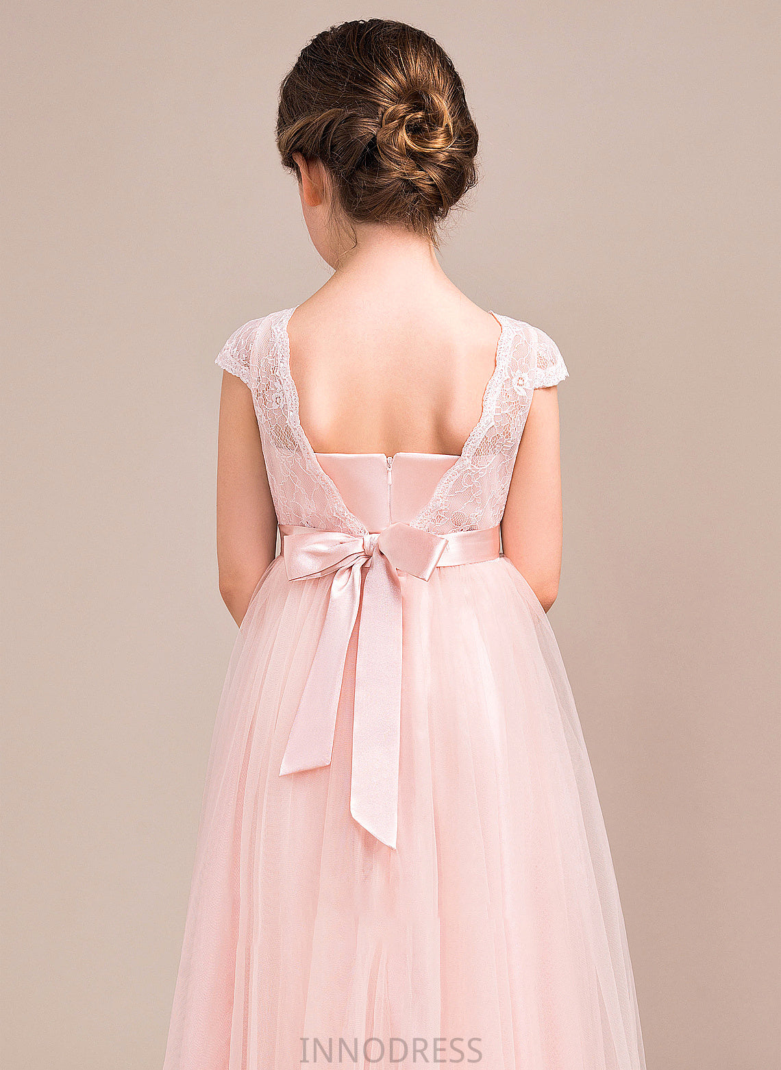 Junior Bridesmaid Dresses Scoop Tulle Bow(s) With Neck Floor-Length Brianna A-Line Lace