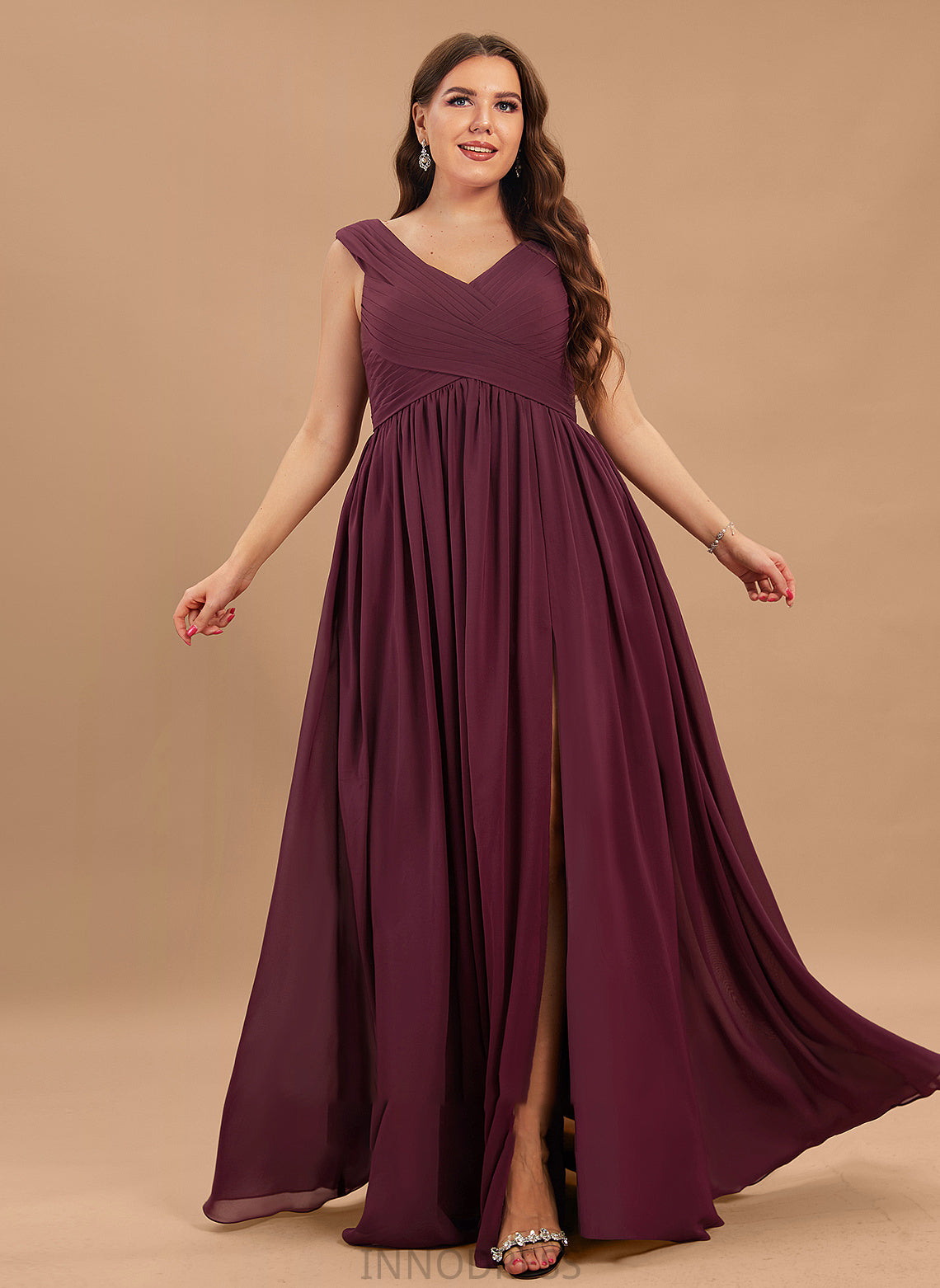 Split Pockets Chiffon With Front Ruffle Floor-Length Prom Dresses A-Line Nathalie Off-the-Shoulder