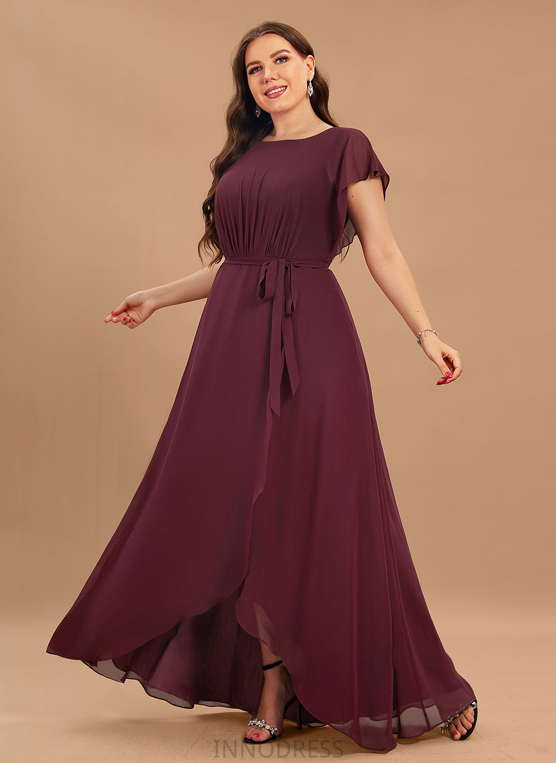 Neck A-Line Asymmetrical With Ruffle Alena Scoop Prom Dresses