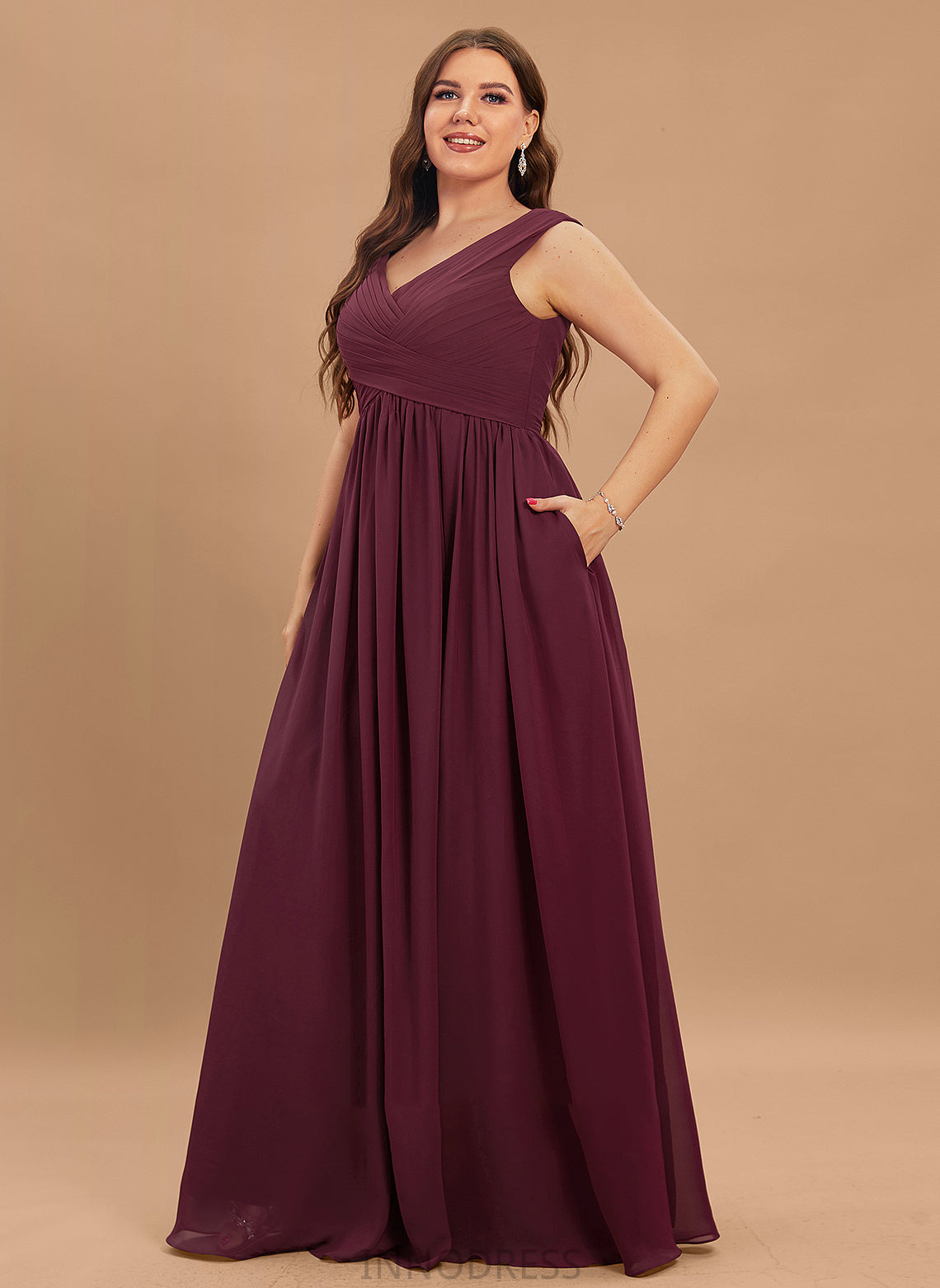 Split Pockets Chiffon With Front Ruffle Floor-Length Prom Dresses A-Line Nathalie Off-the-Shoulder