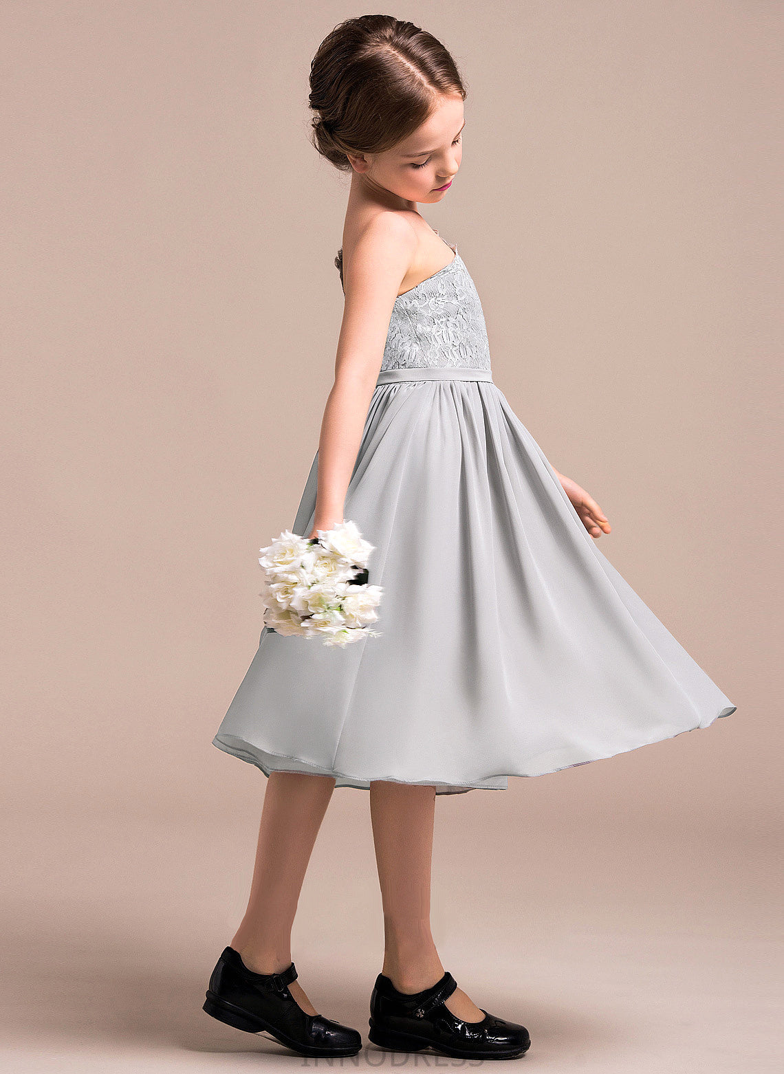 Arianna A-Line Lace Junior Bridesmaid Dresses One-Shoulder Chiffon Knee-Length