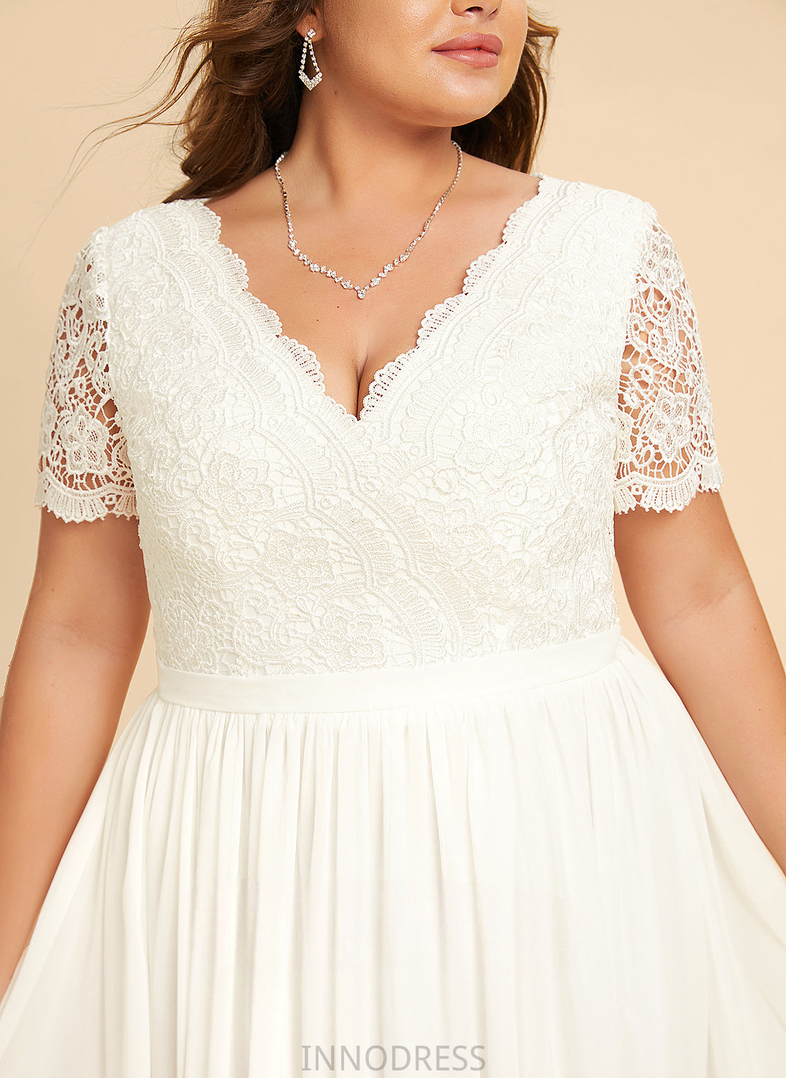 V-neck Lace A-Line Wedding Dresses Asymmetrical Chiffon Dress Karma Wedding