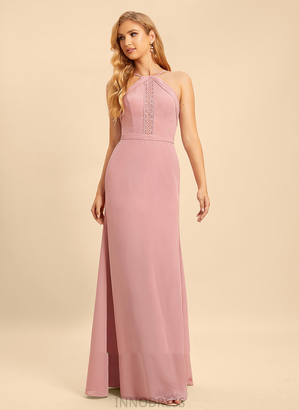Silhouette Trumpet/Mermaid Fabric Embellishment HighNeck Floor-Length Length Lace Neckline Sara Bridesmaid Dresses