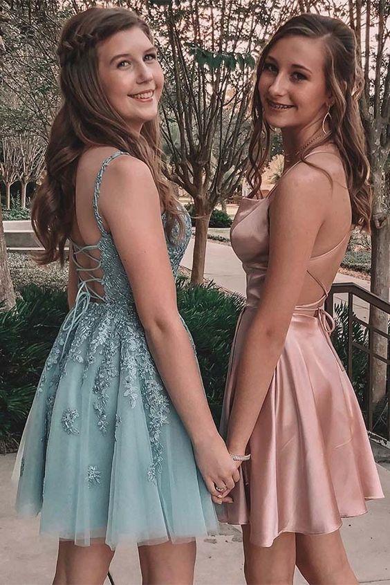 Light Blue Pearl Pink Ayana Homecoming Dresses 10181