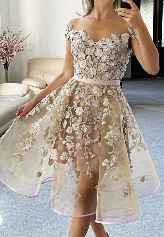 Cute Homecoming Dresses Novia Tulle Appliqué Short Dress 11097