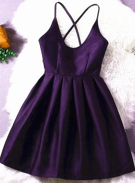 Beautiful Dark Purple Short Celeste Satin Homecoming Dresses 11225