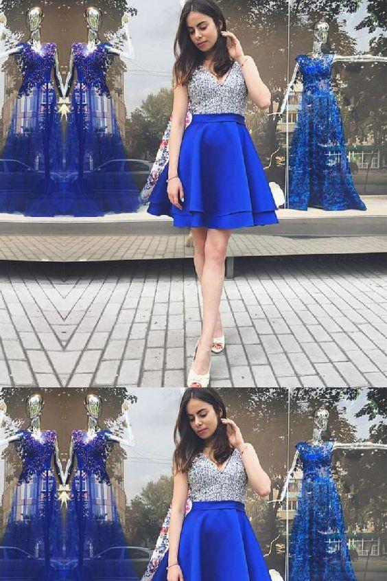 Charming Charlotte Royal Blue Homecoming Dresses A-Line V Neck Sleeveless Short 1131