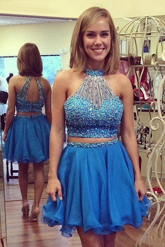 Halter Sleeveless Homecoming Dresses Two Pieces Raelynn With Beaded 11460