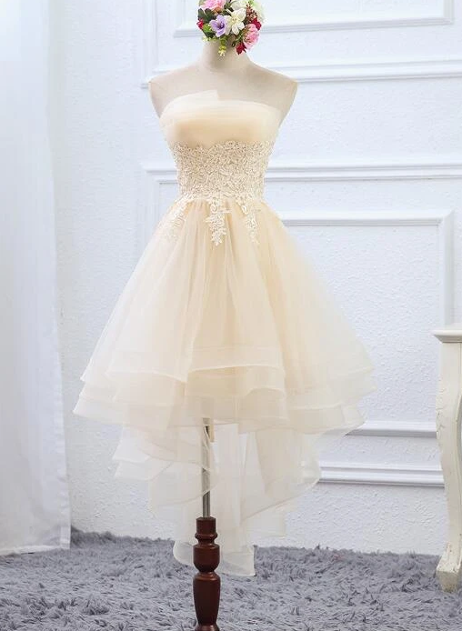 Light Champagne High Low Kaylah Homecoming Dresses Tulle Layers 11644