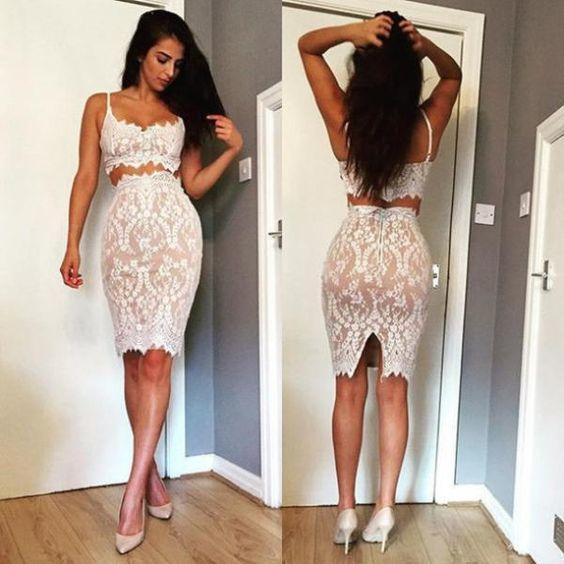 Two Piece Mermaid Dress White Homecoming Dresses Lailah Sweetheart 11658