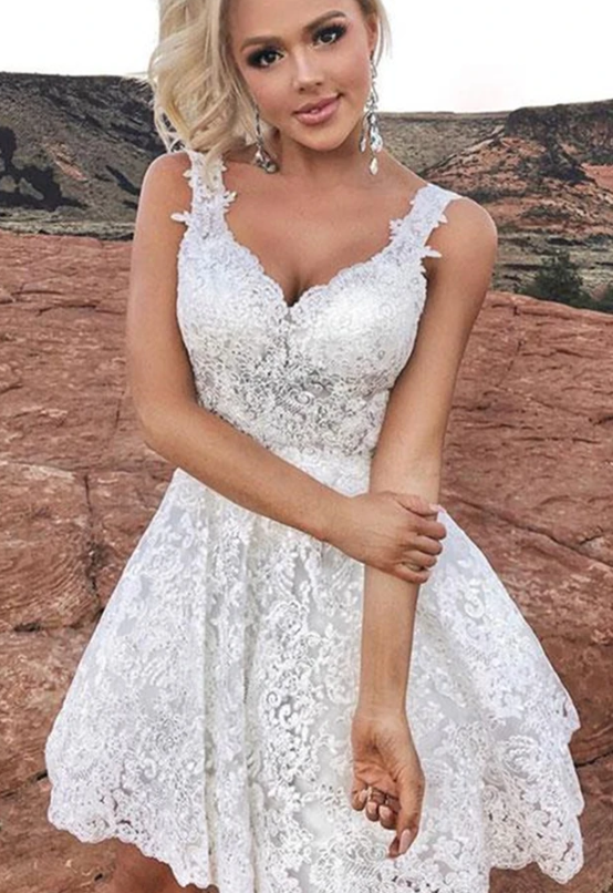 Cute Homecoming Dresses Lace Rubi V Neck Short White 11741