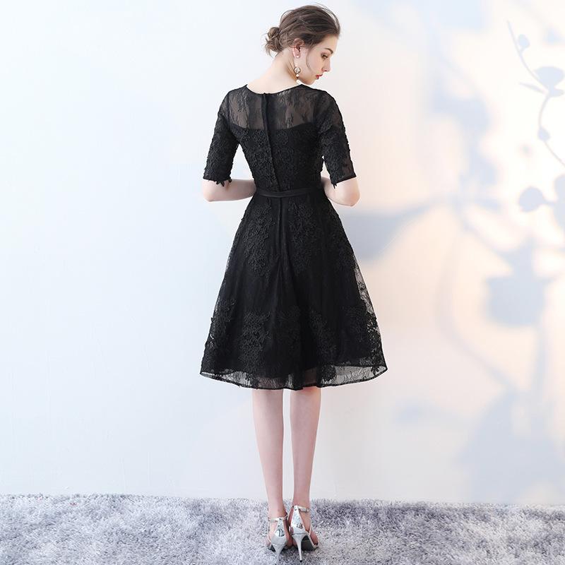 Cute Black Short Sleeves Party Dress Lace Claire Homecoming Dresses Black 11776