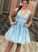 Blue V Neck Lace Homecoming Dresses Haleigh Tulle Short Party Dress Short 11811