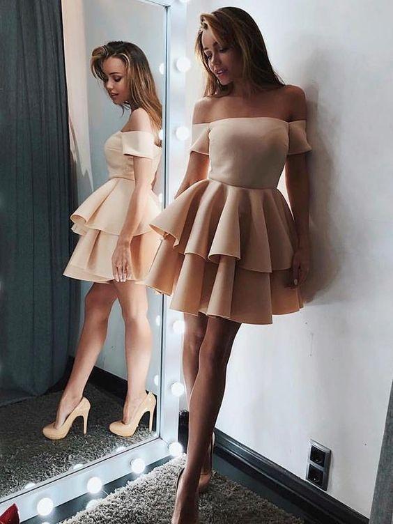 Cute A-Line Off The Shoulder Ruffles Homecoming Dresses Gladys 118