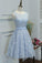A-Line Boat Neck Knee-Length Blue With Lace Homecoming Dresses Prudence Appliques 12024