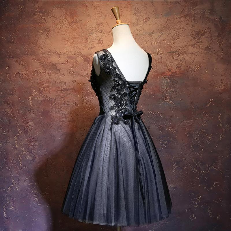 Black V-Neckline Tulle With Applique Lace Homecoming Dresses Fernanda Party Dress Black 12066